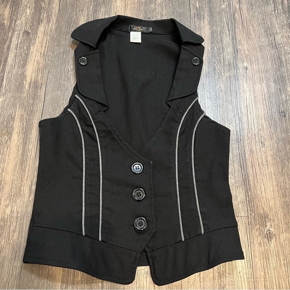 Michel Womenβs Black Fitted Vest Top buttoned Up BlackGray Business Casual S - Picture 3 of 10